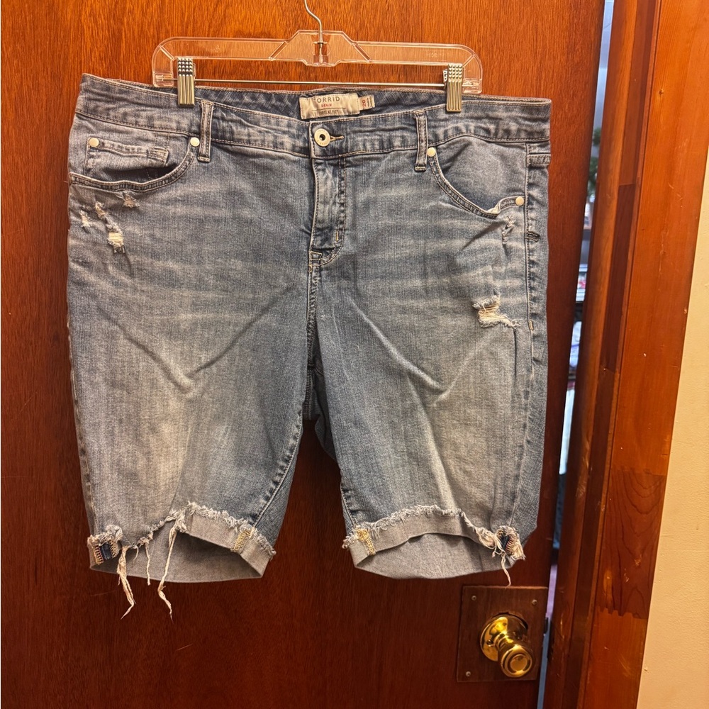 Torrid Light Blue Distressed Jean Shorts